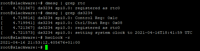 DS3234 dmesg rtc | hwclock -r DS3234 dmesg rtc | hwclock -r