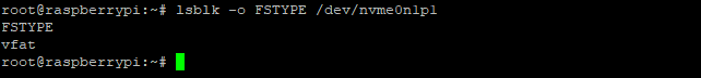 lsblk -o FSTYPE /dev/nvme0n1p1